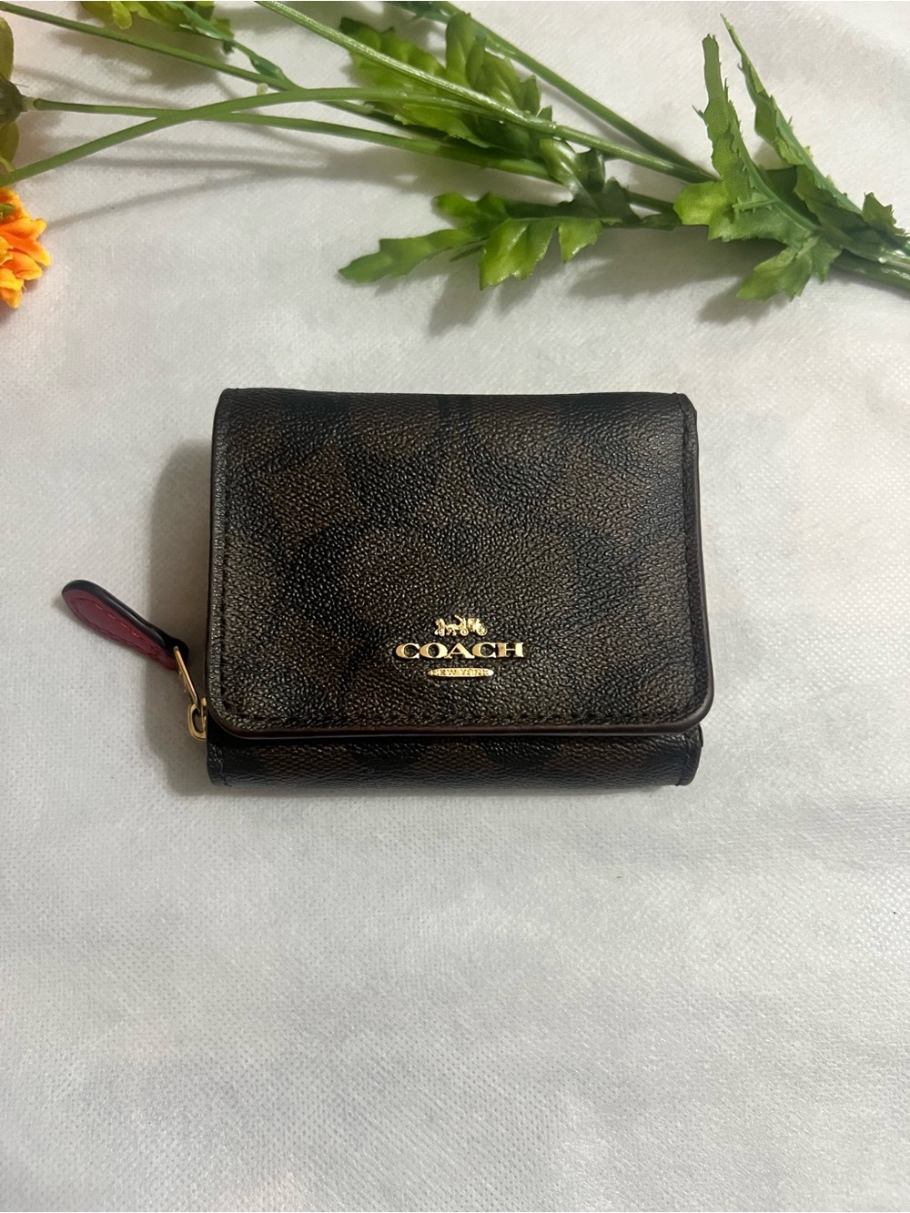 Coach F41302 Trifold Wallet in Brown with Gold Logo